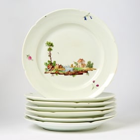 Seven Niderviller Polychrome Porcelain Plates