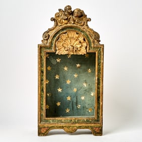 North Italian Parcel-Gilt Polychrome Painted Carved Wood Niche