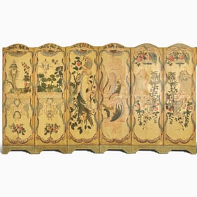 Continental Painted Six-Panel Folded Chamber Screen