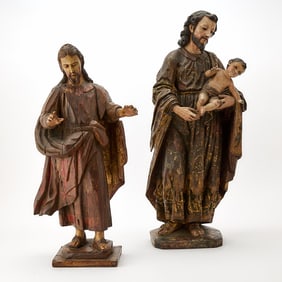 Two Mexican Polychrome Carved Wood Santos Figures