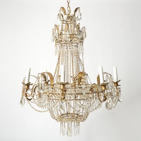 Italian Neoclassical Cut-Glass Mounted Gilt-Tole Eight-Light Chandelier