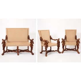 Italian Baroque Style Carved Walnut Salon Suite