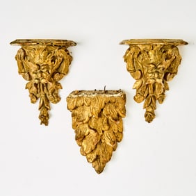 Three Italian Rococo Style Carved Giltwood Brackets