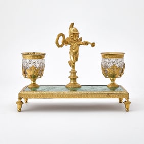 Russian Ormolu, Cut Glass and Malachite Figural Inkstand
