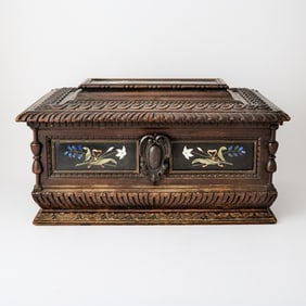 Italian Pietre Dure Inset Walnut Casket