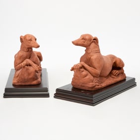 Pair of Terracotta Models of Recumbent Whippets