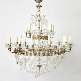 Continental Neoclassical Style Bronze and Cut-Glass Chandelier