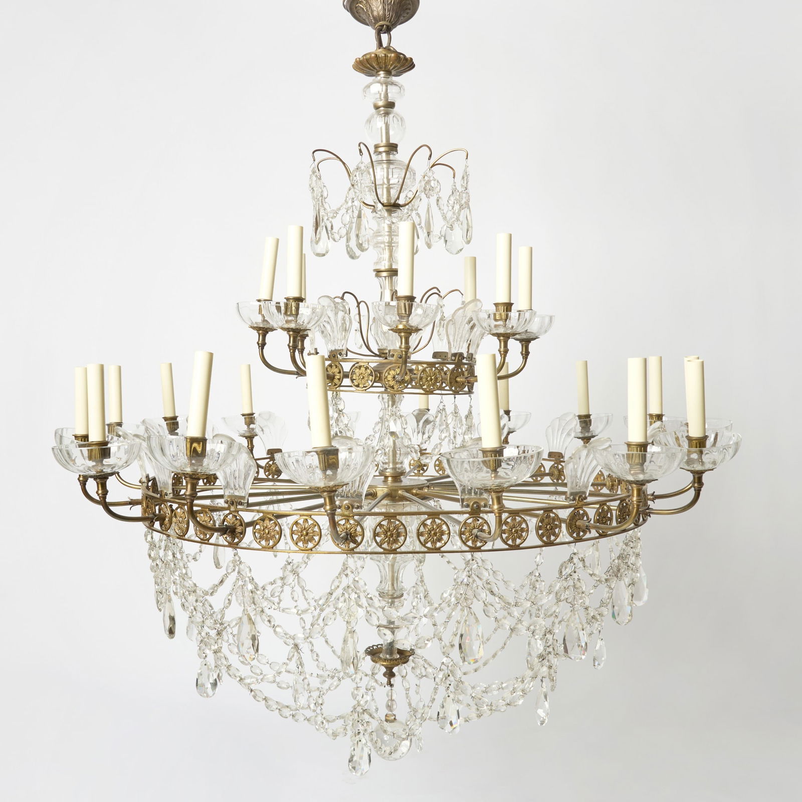 Continental Neoclassical Style Bronze and Cut-Glass Chandelier (1 of 3)