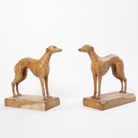 Pair of Carved and Painted Wood Figures of Standing Whippets