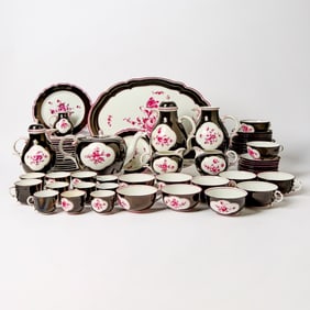 Nymphenburg Black Ground Camaieu Puce Decorated Porcelain Service