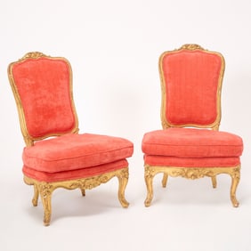 Pair of Louis XV Giltwood Upholstered Chauffeuses