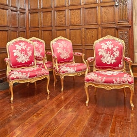 Set of Four Louis XV Giltwood Fauteuils a La Reine