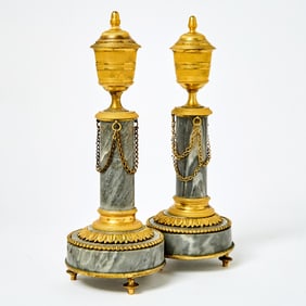 Pair of Louis XVI Ormolu Mounted Bleu Turquin Cassolettes