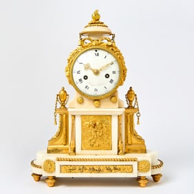 Louis XVI Ormolu Mounted White Marble Mantel Clock
