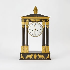 Empire Ormolu and Patinated Bronze Portico Clock, by Jean-Antoine Lépine