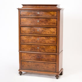 French Restauration Burl Walnut Semainier