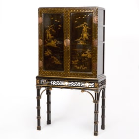 Japanese Parcel-Gilt Black Lacquered Cabinet on European Stand
