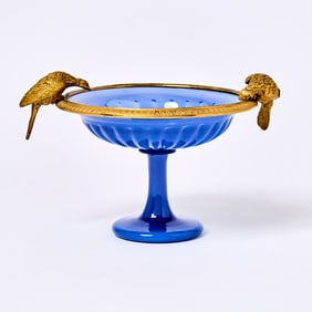 Empire Gilt-Bronze Mounted Blue Opaline Glass Tazza