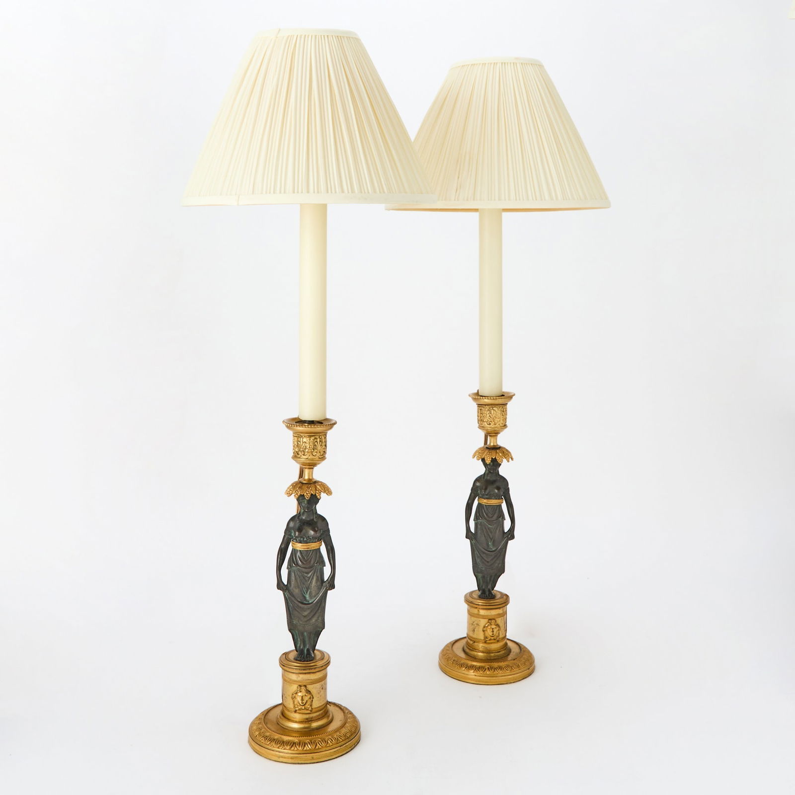 Pair of Restauration Ormolu and Patinated Bronze Figural Candlesticks (1 of 4)
