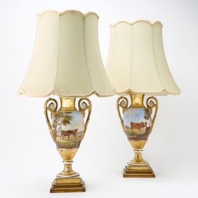 Pair of Paris Porcelain Gilt Ground Two-Handled Vases