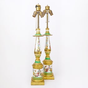 Pair of Paris Porcelain Gilt-Bronze Mounted Table Lamps