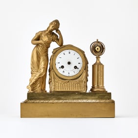 Empire Style Figural Gilt-Bronze Mantel Clock