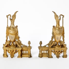 Pair of Louis XVI Style Gilt-Bronze Chenets