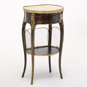 Louis XV Style Marble, Part-Ebonized and Lacquered Panel Occasional Table