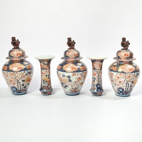 Japanese Arita Porcelain Five-Piece Garniture