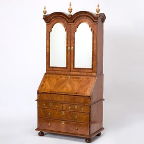 Queen Anne Walnut & Feather Banded Double-Dome Bureau