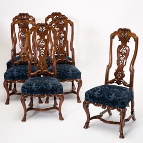 Set of Six Anglo-Dutch Carved Walnut Side Chairs