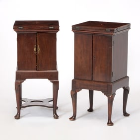 Two George II Mahogany Small Cabinets on Stands