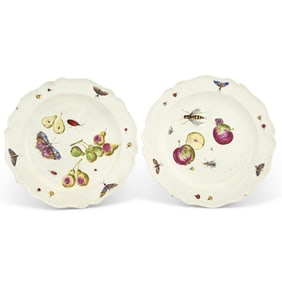 Pair of English Polychrome Creamware Plates