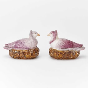 Two English Pearlware Pigeon Tureens and Covers
