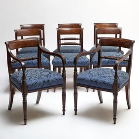 Set of Eight Regency Ebony Inlaid Mahogany Dining Chairs