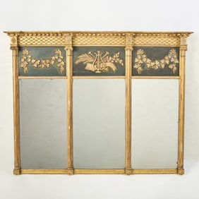 Regency Carved Giltwood and Ebonized Over Mantel Mirror