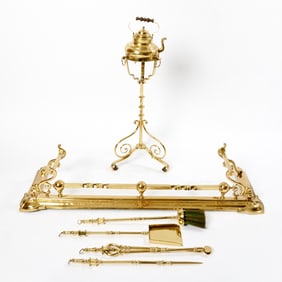 Group of Victorian Brass Fireplace equipment
