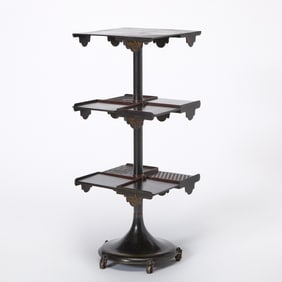 Victorian Cast Iron, Tole Painted and Ebonized Wood Revolving Bookcase