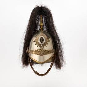 British Nickel-Plated Steel and Brass Cavalry Helmet of the 1st Dragoon Guards