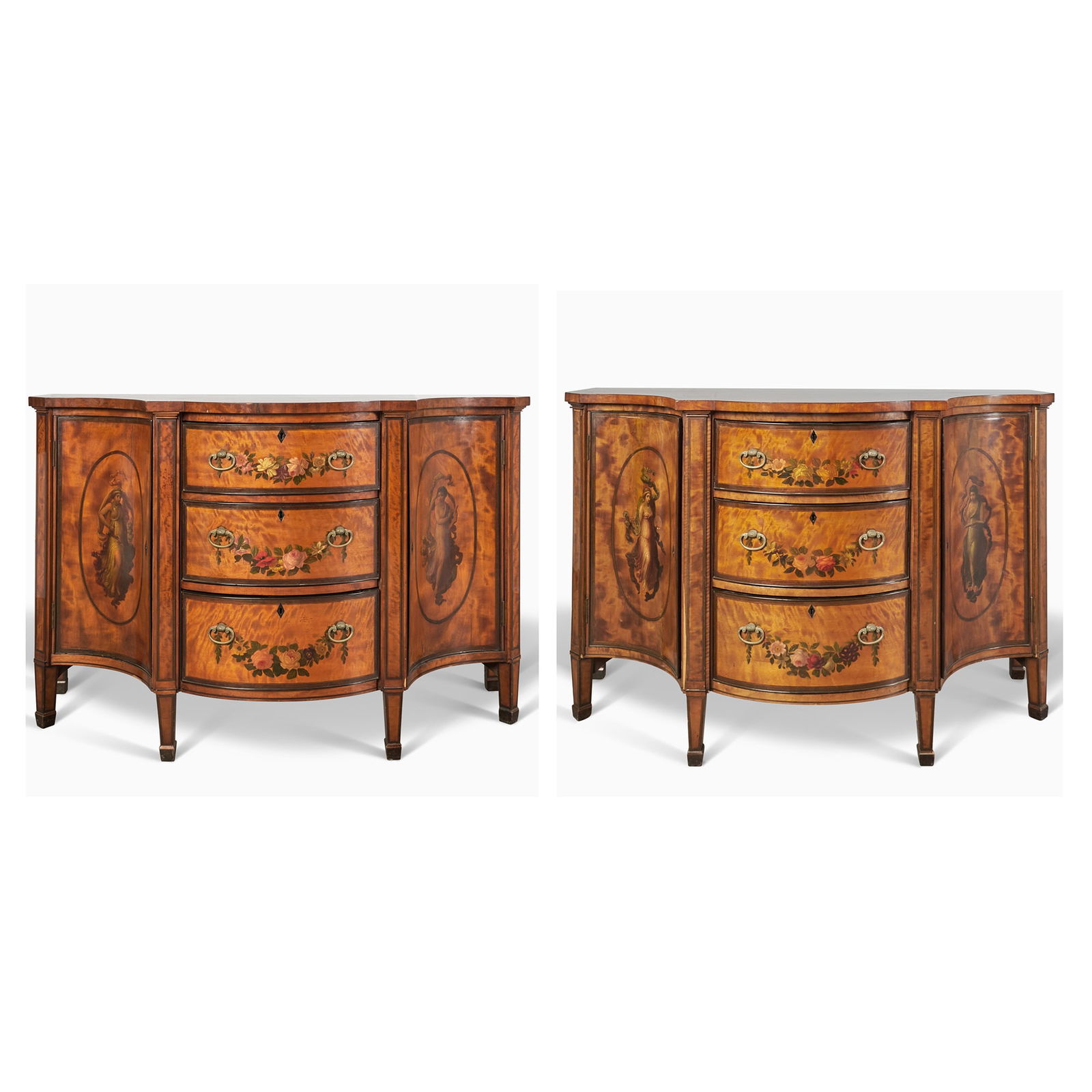 Pair of Victorian Polychrome-Painted Amaranth-Inlaid Satinwood Chest of Drawers (1 of 11)