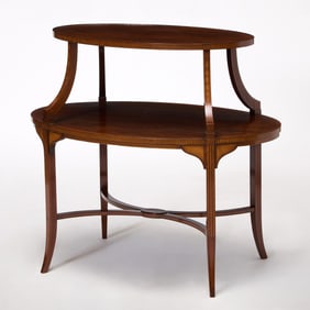 Regency Style Satinwood Inlaid Two-Tier Oval Table