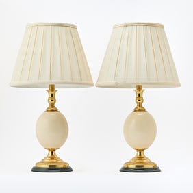 Pair of Brass-Mounted Ostrich Egg Table Lamps