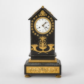 Empire Ormolu Mounted Black Marble Mantel Clock