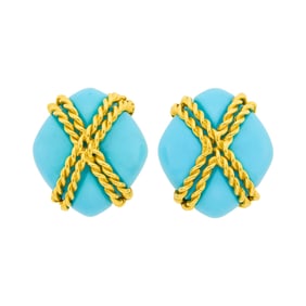 Valentin Magro Pair of Gold and Turquoise Earclips