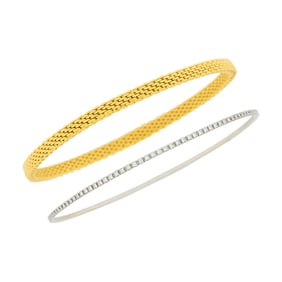 Tiffany & Co. White Gold and Diamond Bangle Bracelet and Rose Gold Bangle Bracelet