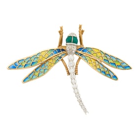 White Gold, Plique-?-Jour Enamel, Enamel and Diamond Dragonfly Brooch