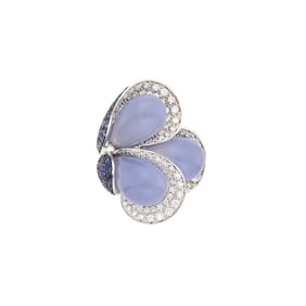 Two-Color Gold, Blue Chalcedony, Sapphire and Diamond Ring