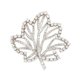 Platinum and Diamond Leaf Brooch