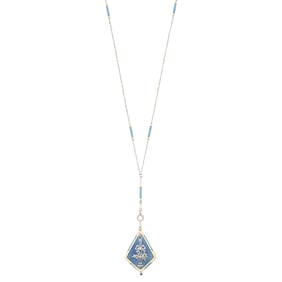 C.H. Meylan Belle Epoque Platinum, Gold, Guilloch? Blue Enamel and Diamond Pendant-Watch Necklace