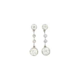 Pair of Platinum and Diamond Pendant-Earrings